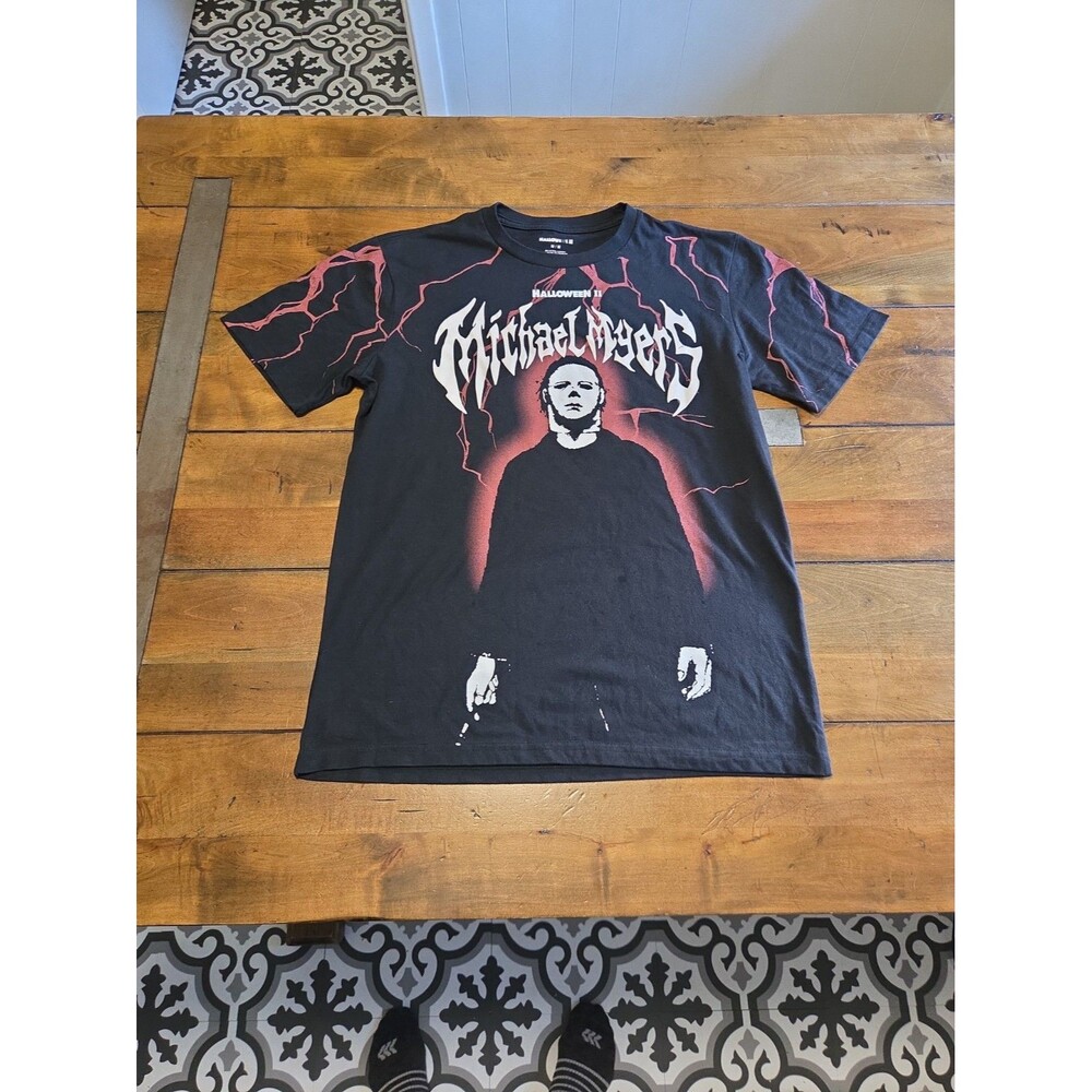 Halloween II Shirt Mens M Black Michael Myers Red Lightning Skull Pumpkin